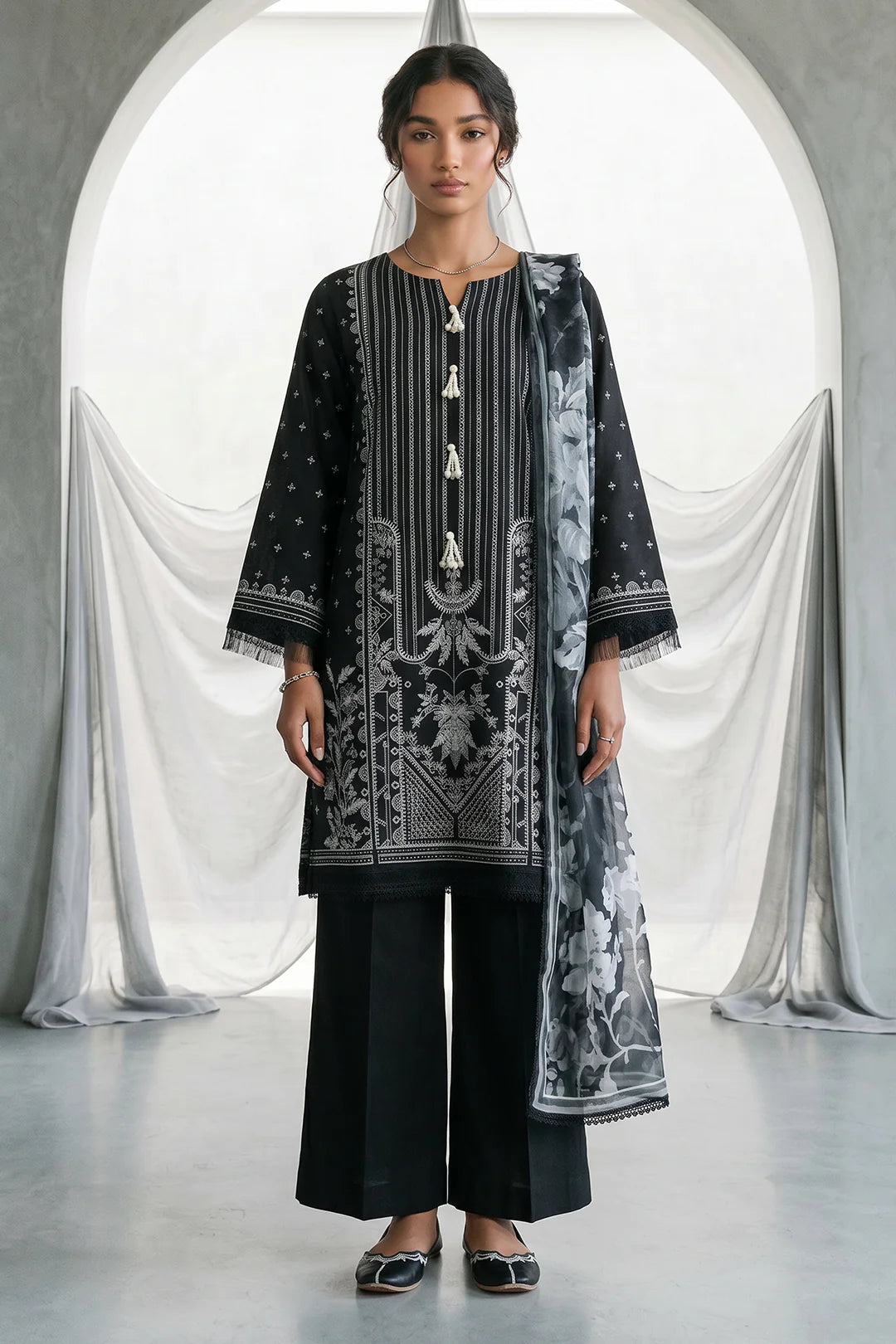 Zellbury 3PC Embroidered Shirt Shalwar Dupatta 1167