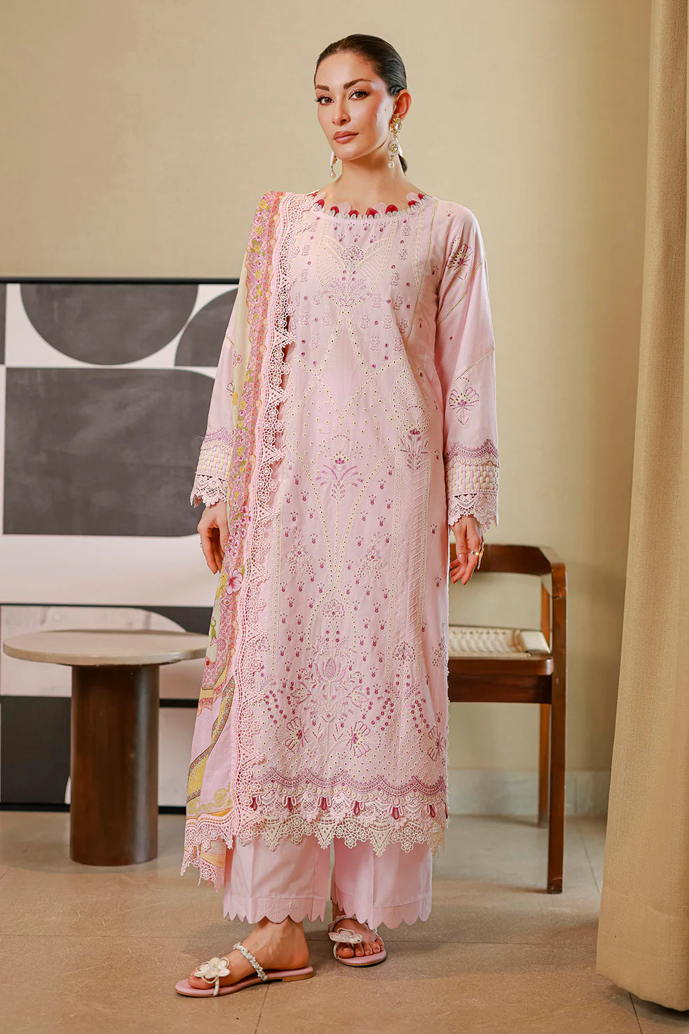 ZELLBURY ChikanKari Embroidered Shirt Shalwar Dupatta 3PC 4080