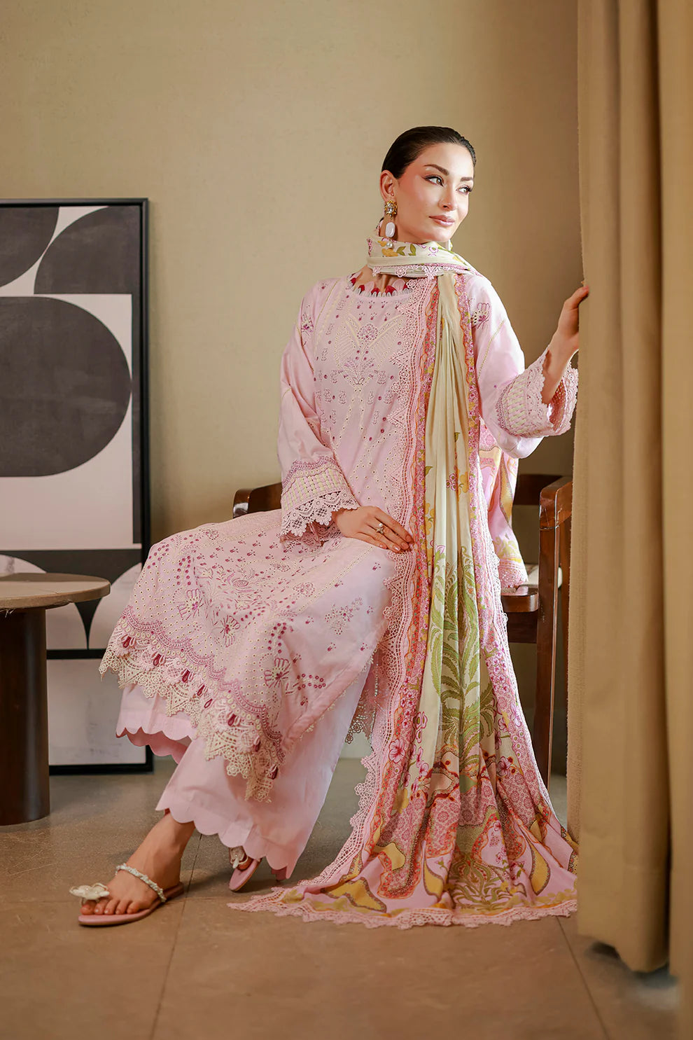 ZELLBURY ChikanKari Embroidered Shirt Shalwar Dupatta 3PC 4080
